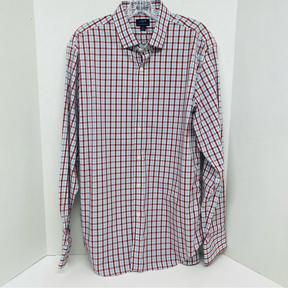 J. Crew Flex Wrinkle Free Shirt Size XL 17-17 1/2 Slim Fit Burgundy Blue White